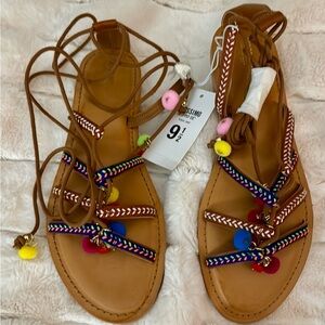 Mossimo Kayla Sandals Womens Size 9.5 Gladiator Shoes Boho Stappy Lace Up NWT